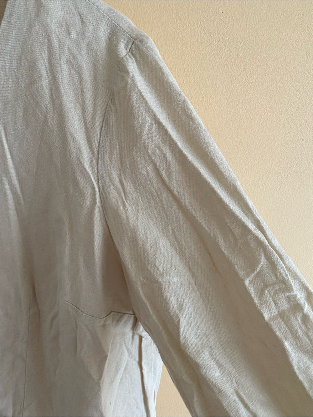 Joie Linen Blend Tie Front Blouse Woman 1X Beige Button Front Boho Top Softgirl - Picture 6 of 14
